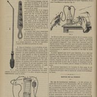0144 - Page 132 - Instruments et appareils. I. Explorateur de l'urèthre, du Docteur Amussat. - II. Irrigateur gradué à pression d'air et à jet continu, par M. J. Léard... - III. Aspirateur continu pour ponctions, de M. J. Léard... / Revue de la presse. Un cas de localisation cérébrale
