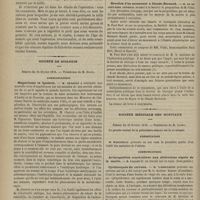 0200 - Page 188 - Hôpital Necker. M. Guyon. Opération de la taille chez un calculeux. Des raisons qui ont déterminé le choix de ce mode opératoire, de préférence à la lithotritie / Société de biologie. Séance du 23 février 1878. Communications. Magnétisme et hystérie. M. Charcot / Iodure d'éthyle. M. Rabuteau / De l'ablation et de l'énervement de la rate. M. Malassez, avec M. Picard / Érection d'un monument à Claude Bernard. M. le secrétaire général, la proposition de M. Vidal / Société médicale des hôpitaux. Séance du 22 février 1878. Présentation / Communications. Arthropathies consécutives aux altérations aiguës de la moelle. M. Vallin / Cysticerques du cerveau. M. Laboulbène, un cerveau qui lui a été envoyé par M. le Docteur Rames... / Encombrement dans les hôpitaux. M. Gallard