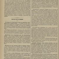 0218 - Page 206 - Hématocèle spontanée de la tunique vaginale compliquée d'une hématocèle extra-vaginale (autrement dit : pariétale) par suite d'une ponction faite avec le trocart ; castration ; guérison. Par le Docteur Th. Thibault... / Revue de la presse. Un danger de l'éthérisation dans les opérations pratiquées avec le cautère actuel. (Lyon médical) / Traitement de la coqueluche par les pulvérisations d'éther. (Gazette hebdomadaire) / Étirement du nerf sciatique dans la sciatique rebelle. (Abeille médicale) / De la rétention du placenta par la pression atmosphérique. (Union médicale du Nord-Est) / Accouchement prématuré artificiel par le procédé de Krause. (Revue médicale de l'Est) / De la durée de la grossesse, par le Docteur Stadfeldt... (Analysé in Gazette obstétricale) / Anomalie. Éruption d'une incisive centrale, chez une fille âgée de six jours. (Union médicale) / Observation de névrose de l'oeil guérie par l'emploi de lunettes à verres jaunes, par M. Fano