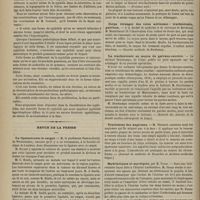 0264 - Page 252 - Hôpital Lariboisière. M. Maurice Raynaud. Léontiasis syphilitique / Revue de la presse. La ligature avec le catgut. (Province méd.) / Corps étranger des voies aériennes : trachéotomie, guérison. (Gazette médicale de Bordeaux) / La trachéotomie au moyen du galvano-cautère. (Extrait des annales de la Société médico-chirurgicale de Liége) / Traitement des angiomes. (Journal de médecine de Bruxelles et Archives médicales belges) / Mydriatiques et myotiques, par M. Panas