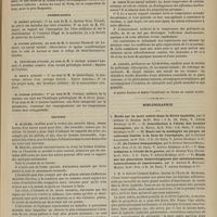 0465 - Page 453 - Académie de médecine. Séance du 14 mai 1878. Correspondance non officielle / Présentations / Lectures. M. Blanche : Des homicides commis par les aliénés / M. Colin : La haute température de certains animaux est-elle un obstacle au développement des affections charbonneuses ? / M. Gaujot... : De l'étiologie du varicocèle / Bibliographie. I. Étude sur la mort subite dans la fièvre typhoïde, par le Docteur C. Rabère... Paris, V. Adrien Delahaye et Compagnie. - II. Contribution à l'étude des hernies étranglées, par A. Ripoll... Paris, V. Adrien Delahaye et Compagnie. - III. Essai sur la méningite en plaque ou scléreuse limitée à la base de l'encéphale, par le Docteur Labarrière... Paris, V. Adrien Delahaye et Compagnie. - IV. De l'ictère hémaphéique, par le Docteur Dreyfus-Brisac... Paris, V. Adrien Delahaye et Compagnie. - V. Contribution à l'étude de la goutte, par le Docteur Paul Pouzet... Paris, V. Adrien Delahaye et Compagnie. - VI. Étude sur les pleurésies hémorrhagiques néo-membraneuses, tuberculeuses et cancéreuses, par le Docteur R. Moutard-Martin... Paris, V. Adrien Delahaye et Compagnie