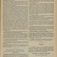 0481 - Page 469 - Société de biologie. Séance du 11 mai 1878. Communications. De l'influence de la direction des courants continus. M. Onimus. Dans une thèse d'agrégation de M. le Docteur Tessier / Séance du 18 mai 1878. Communications. Anatomie pathologique de la métrite chronique. M. de Sinety / De la pellagre. M. Cazenave-Laroche / Théorie physique de l'oscillation négative. M. d'Arsonval / Hémorrhagie cérébrale, hémiplégie et hémianesthésie droites, disparition de l'hémianesthésie par l'action à distance d'un électro-aimant. M. Romain Vigouroux, une observation de M. Charcot / Du rapport des maladies du pharynx et des oreilles. M. Gellé / Variétés. Histologie et théorie cellulaire. Par M. le Docteur Édouard Fournié