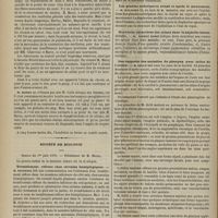 0554 - Page 542 - Académie de médecine. Séance du 10 juin. Discussion / Société de biologie. Séance du 1er juin 1878. Tremblement réflexe chez certains hémiplégiques. M. Déjérine / Les glandes sudoripares avant et après le mouvement. M. Malassez, au nom de M. Renaut / Nouveaux caractères des urines dans la néphrite interstitielle. M. Albert Robin / Des rapports des maladies du pharynx avec celles de l'oreille. M. Gellé