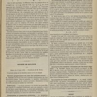 0593 - Page 581 - École pratique de la Faculté. M. Badal. Conférences d'optométrie. Introduction du système métrique en ophthalmologie. - Numérotage des verres de lunettes / Société de biologie. Séance du 15 juin 1878. Système ganglionnaire du coeur des poissons osseux. M. Vignade / Iridectomie. M. Javal / Compression et commotion cérébrales. M. Bochefontaine / Méthode nouvelle pour le diagnostic rétrospectif de la réfraction après l'opération de la cataracte, et d'une façon générale dans l'aphakie (absence du cristallin). M. Badal / Absorption des matières colorantes par les tissus végétaux. M. Pouchet, un rapport de MM. Mer et Maxime Cornu / Inoculabilité de l'acné varioliforme. M. Vidal / Décret relatif aux conditions à remplir pour l'obtention du diplôme de Docteur en médecine