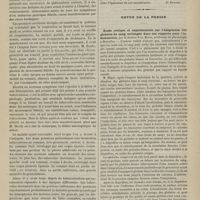 0269 - Page 267 - Revue clinique hebdomadaire. Tuberculisation à phases successives et à localisations multiples / Revue de la presse. Étude critique et expérimentale sur l'émigration des globules du sang envisagée dans ses rapports avec l'inflammation, par le Docteur Paul Héger...