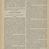 0640 - Page 638 - Revue de la presse. Corps étranger du ventricule du larynx. (Ann. des mal. de l'or. et du larynx.) / Société de chirurgie. Séance du 9 juillet 1879. Rapports. Tuberculose de l'oeil. M. Anger