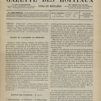 0859 - Page 857 - Sommaire / Séance de l'Académie de médecine. [Dr Brochin] / Hôpital des Cliniques. M. Depaul. I. Céphalématome. - II. Éclampsie. - III. Hémorrhagie au moment de la délivrance