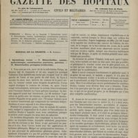 0923 - Page 921 - Sommaire / Hôpital de la Charité. M. Gosselin. I. Épithélioma rectal. - II. Hémorrhoïdes, anémie, hydrothérapie, cautérisations ponctuées, guérison. - III. Hémorrhoïdes. Prolapsus irréductible