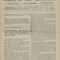1195 - Page 1193 - Sommaire / Hôpital des Enfants-Malades. M. Bouchut. Des localisations cérébrales. - Tubercules ayant détruit la totalité des couches optiques ; hyperesthésie cutanée ; amaurose et névro-rétinite ; paralysie agitante. - Abcès du lobe frontal, sans symptômes de paralysie ou de délire. - Tubercule de la couche optique sans symptômes