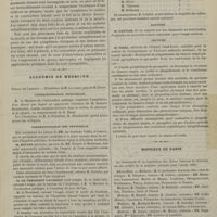 0015 - Page 3 - Hôpital Laennec. M. Damaschino. Des affections associées de la moelle et du cerveau et notamment des lésions combinées des cordons postérieurs et latéraux (sclérose spinale postéro-latérale) / Académie de médecine. Séance du 2 janvier. Correspondance officielle / Correspondance non officielle. M. Bouley, au nom de MM. Nocard et Mollereau : De l'emploi de l'eau oxygénée comme moyen d'atténuation de certains virus / Élections / Rapport / Lecture. M. Vidal... : Traitement du phagédénisme du chancre simple par l'acide pyrogallique ou pyrogallol / Hôpitaux de Paris. [Classement et répartition des élèves internes et externes]