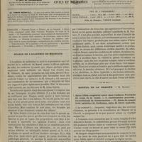 0037 - Page 25 - Sommaire / Séance de l'Académie de médecine / Hôpital de la Charité. M. Desprès. I. Spina bifida congénital opéré dans l'enfance. Paralysie du corps de la vessie. - II. Cautérisation ponctuée ; inconvénients du thermocautère. - III. Abcès du muscle droit antérieur de l'abdomen, suite de fièvre typhoïde