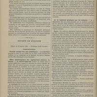 0104 - Page 92 - Recherches expérimentales sur la température locale des membres, après l'élongation des nerfs périphériques. Par le Docteur P. Redard... / Société de biologie. Séance du 20 janvier 1883. Communications. Pouvoir toxique des sels métalliques. M. Rabuteau / Effets physiologiques des applications externes de chloral. M. Brown-Séquard / Retard du pouls dans l'insuffisance aortique. M. François Frank / De la médécine pratiquée par les animaux. M. G. Delaunay