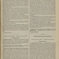 0105 - Page 93 - Société de biologie. Séance du 20 janvier 1883. Communications. De la médécine pratiquée par les animaux. M. G. Delaunay / Séance du 27 janvier 1883. Communications. Action des alcools. M. Couty... / Du plexus solaire dans la fièvre typhoïde. M. Leven / Contractilité utérine sous l'influence des courants électriques. M. Onimus, des communications faites par M. Dembo / Température des membres après l'élongation des nerfs périphériques. M. Redard / Société médicale des hôpitaux. Séance du 26 janvier 1883. Communications. La syphilis chez le singe. M. Martineau