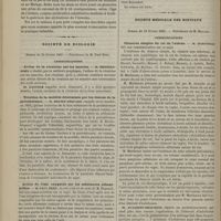 0200 - Page 188 - Hôpital des Enfants-malades. M. Jules Simon. La diarrhée chez les enfants / Société de biologie. Séance du 24 février 1883. Communications. Action de la vératrine sur les muscles. M. Mendelssohn / Troubles de la motilité déterminés par les lésions de la protubérance. M. Brown-Séquard / Action de l'eau oxygénée sur les substances albuminoïdes. M. Paul Bert, en son nom et au nom de M. Regnard / Mécanisme de la mort par piqûre du bec du calamus scriptorius. M. Laborde, communication faite par M. Brown-Séquard / Société médicale des hôpitaux. Séance du 23 février 1883. Communications. Chancres simples du col de l'utérus. M. Martineau