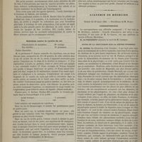 0280 - Page 268 - Thérapeutique. Sur le traitement médical des affections calculeuses. Par M. le Docteur Delmis / Solutions contre la cystite du col. (Gazette hebdomadaire de Bordeaux) / Potion de Todd modifiée. (Journal de médecine et de chirurgie pratiques.) / Académie de médecine. Séance du 20 mars 1883. Correspondance / Suite de la discussion sur la fièvre typhoïde. M. Peter