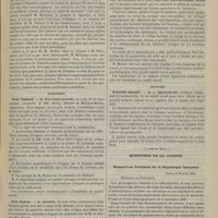 0433 - Page 421 - Académie de médecine. Séance du 8 mai 1883. Communications. Conjonctivité purulente rhumatismale. M. Perrin, recueillie par M. le Docteur Challan de Belval / Bactéries. M. Béchamp, au sujet du discours de M. Bouley / Rapports. Prix Godard. M. Moutard-Martin, au nom de la commission composée de MM. Hardy, Hérard et Moutard-Martin... / Prix Falret. M. Mesnet, au nom d'une commission dont faisaient partie avec lui Lasègue et M. Blanche / Lecture. Gravelle simulée. M. J. Brongniart... / Ministère de la guerre. Rapport au Président de la République française