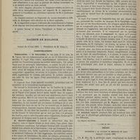 0482 - Page 470 - Académie de médecine. Séance du 22 mai 1883. Rapports. Fièvres paludéennes (causus). M. Léon Colin, au nom d'une commission dont il fait partie avec MM. Leroy de Méricourt et Laboulbène, sur le travail de M. Luc Bellos... / Société de biologie. Séance du 12 mai 1883. Communications. Tuberculose. M. Malassez, en son nom et au nom de M. Vignal / Manomètre double. M. Franck / Le thallium. M. Rabuteau / Aphasie avec surdité des mots. M. Magnan / Thèses soutenues à la Faculté de médecine de Paris pendant l'année 1883