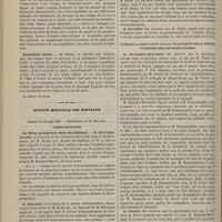 0498 - Page 486 - Société de biologie. Séance du 19 mai 1883. Présentation. Les yeux décentrés. M. Javal / Des lésions bulbaires chez les ataxiques atteints de crises laryngées. M. Déjérine, en son nom et au nom de M. Landouzy / Anesthésie locale. M. Vidal / Société médicale des hôpitaux. Séance du 25 mai 1883. Communications. La fièvre puerpérale dans les hôpitaux. M. Moutard-Martin, une communication faite par M. Rendu / Suite de la discussion sur le traitement de la fièvre typhoïde par les bains froids. M. Dujardin-Beaumetz