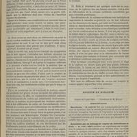 0543 - Page 531 - Clinique d'accouchements. M. Depaul. I. Insertion vicieuse du placenta, hémorragies, lenteur du travail, mort de l'enfant. - II. De la brièveté du cordon ombilical. - III. Un nouveau cas de cyphose / Société de biologie. Séance du 9 juin 1883. Communication. Bactériens. M. Nepveu / Anesthésie par un mélange de vapeur de chloroforme et d'air. M. Paul Bert
