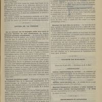0617 - Page 605 - Recherches psychologiques sur l'aphasie, par M. le Docteur Judée / Revue de la presse. Sur un nouveau cas de laryngite sèche avec amas de mucosités simulant un pont membraneux du larynx, paralysie nerveuse concomitante. (Revue mens. de laryngol., n°6, 1er juin 1883) / Paralysie ascendante aiguë. (Archiv. de médec. navale) / De l'opération de la cataracte chez les diabétiques / Structure du bord libre de la lèvre. (Arch. de médec.) / Société de biologie. Séance du 30 juin 1883. Communication. Lésions expérimentales du cerveau. M. Laborde / Aphasie, cécité des mots, etc. M. Judée / Nouveau thermomètre circulaire à index (maxima et minima), avec cartons thermographiques. M. Burq / Instruments et appareils. Spéculum pour électrisation utérine. Par M. le Docteur Seiler