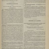 0681 - Page 669 - Appareils à irrigation de la vessie et des autres cavités normales ou pathologiques. - Instruments pour la recherche des rétrécissements dits infranchissables de l'utérus. Par M. le Docteur Barthélemy... / Société de biologie. Séance du 21 juillet 1883. Communications. De la présence des microbes à l'état normal dans le sang. M. Ollivier, avec M. Ch. Richet / Influence de l'hyperthermie sur la gestation et la vitalité du foetus. M. Doléris / Injections d'urines albuminuriques. M. Doléris / Moulage de cerveaux. M. Luys / De l'emploi de la poudre de sang. M. Laborde, communication de M. Regnard / Ministère de la guerre. Instructions relatives à la convocation, en 1883, des médecins et des pharmaciens de réserve