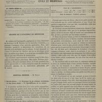 0733 - Page 721 - Sommaire / Séance de l'Académie de médecine / Hôpital Necker. M. Trélat. I. Bec-de-lièvre. - II. Fracture de la colonne vertébrale et des deux pieds. - III. Épithélioma de la cuisse