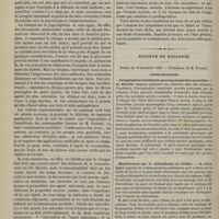 1072 - Page 1060 - Hôpital Necker. M. Jaccoud. Leçon d'ouverture. Le Professeur Lasègue. - De la Clinique / Société de biologie. Séance du 18 novembre 1883. Communications. Invagination intestinale provoquée par des ascarides. M. Mégnin / Expériences sur le chloroforme et l'éther. M. Paul Bert
