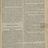 0023 - Page 11 - Médecine légale. Docimasie hydrostatique et docimasie optique. Par Th.-A. Laennec... / Société de biologie. Séance du 22 décembre 1883. Communications. De l'emploi des cyanures en injections hypodermiques. M. Galezowski / Anesthésie chirurgicale. M. Dubois, au nom de M. Paul Bert / Histologie pathologique du phlegmon. M. Cornil / Nouvelle forme de gale chez le furet. M. Mégnin