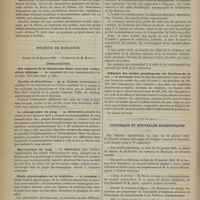 0120 - Page 110 - Des rapports de la densité des dents avec leur composition chimique. Par M. le Docteur Galippe / Société de biologie. Séance du 24 janvier 1885. Communication. Des rapports de la densité des dents avec leur composition chimique. M. Galippe / Cocaïne et chloroforme. M. R. Dubois / La photographie du sang. M. Hénocque / Spectroscopie du sang. M. Hénocque / Étude physiologique sur la colchicine. M. Laborde / Influence des hautes pressions sur les fonctions de la vie. M. Regnard / Chronique et nouvelles scientifiques. Collège de France / Faculté de médecine de Lyon