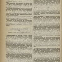 0166 - Page 156 - Du traitement et du diagnostic des amblyopies toxiques alcoolo-nicotiennes par les injections sous-cutanées de chlorhydrate de pilocarpine. Par M. le Docteur H. Coursserant / Société médicale des hôpitaux. Séance du 13 février 1885. Communication. Orchite goutteuse. M. Letulle, à l'occasion de la communication faite par M. Guyot / Sciatique et chlorure de méthyle. M. le Secrétaire général, une lettre de M. le Docteur Halmagrand... / Traitement du chancre non infectant. M. Martineau, un travail de M. Letouche / Fièvre hystérique. M. Debove / De la non-transmissibilité de la tuberculose par la vaccine. M. Straus