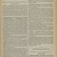 0215 - Page 205 - Académie des sciences. Séance annuelle du 23 février 1885. VI. Statistique (prix Montyon) / Société de biologie. Séance du 21 février 1885. Communications. Cocaïne. M. Laborde / Emploi des filtres en terre poreuse pour la stérilisation des liquides organiques. M. Chamberland, à l'occasion de la communication faite par M. Galippe / De quelques phénomènes subjectifs de l'audition. M. Gellé / Pyridine. M. Oeschsner de Coninck / Action des alcaloïdes sur la fermentation. M. Regnard / Société médicale des hôpitaux. Séance du 27 février 1885. Communications. Tuberculose génitale. M. Richard
