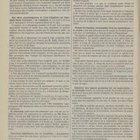 0718 - Page 708 - Société de biologie. Séance du 25 juillet 1885. Communications. Contraction musculaire chez les sujets fatigués. M. Ch. Féré / Excitateurs du système nerveux. M. Laborde / Des effets physiologiques de l'eau oxygénée en injections intra-veineuses. M. Laborde, en son nom et au nom de M. Quinquaud / Nouvelles expériences sur un supplicié. M. Laborde / Temps de réaction personnelle chez les hystériques. M. Marie / Influence des hautes pressions sur les organismes. M. Regnard