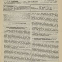 1059 - Page 1049 - Sommaire / Revue clinique hebdomadaire. A propos du traitement du choléra par l'ingestion de grandes quantités d'eau froide / Les injections intraveineuses de sérum artificiel dans le traitement de la période asphyxique du choléra