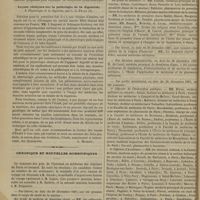 0014 - Page 6 - Revue bibliographique. Leçons de clinique médicale (1886-1887), par S. Jaccoud / Leçons cliniques sur la pathologie de la digestion. I. Physiologie de la digestion, par C. A. Ewald. [A. Mathieu] / Chronique et nouvelles scientifiques