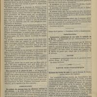 0053 - Page 53 - Société de chirurgie. Séance du 2 janvier. Rapport. Ablation d'un polype naso-pharyngien par l'ostéotomie bilatérale oblique. M. Berger, rapport sur une observation adressée par M. Calot... / Phlegmon péri-ombilical. M. Tillaux, rapport sur une observation adressée par M. Marais... / Fibro-sarcome de la plante de pied. M. Tillaux, rapport sur une observation communiquée par M. Broca / Communications. Des méfaits du massage dans les affections utérines et péri-utérines. M. Pozzi / Séance du 9 janvier. Communications. Restauration prothétique du nez selon la méthode de M. Martin. M. Delorme / Lecture / Revue bibliographique. Rythmes des bruits du coeur, par le Docteur H. Gillet...