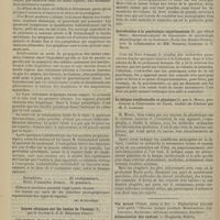 0082 - Page 82 - Revue bibliographique. La lèpre, observations et expériences personnelles, par le Docteur J. Goldschmidt. [Ad. Dutournier] / Leçons cliniques sur les taenias de l'homme, par le Docteur L.-J.-B. Bérenger-Féraud / La paralysie générale, par MM. les Docteurs Magnan..., et Paul Sérieux... / Introduction à la psychologie expérimentale, par Alfred Binet..., avec la collaboration de MM. Philippe, Courtier et V. Henri / La fatigue intellectuelle et physique, par A. Mosso..., traduit de l'italien par M. P. Langlois