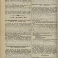0322 - Page 338 - Hospice de la Salpêtrière. Le syndrome bulbo-protubérantiel de la syringmiélie. (Leçon faite à Clinique des maladies nerveuses par M. le Professeur Raymond.) / Revue bibliographique. Atlas de cystophotographie, par Max Nitze ; traduction française, par le Docteur E. Desnos / Précis iconographie d'anatomie normale de l'oeil, par le Docteur Rochon-Duvigneaud / Des résultats éloignés de la cystostomie sus-pubienne, par le Docteur Lagoutte