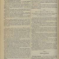 0346 - Page 374 - Hôpital de la Pitié. M. Reclus. Hématocèle par rupture d'une trompe gravide ; opération huit ans après l'époque probable de l'avortement tubaire ; existence de villosités choriales dans les caillots. (Observation recueillie par M. Launay...) / Peut-on tirer de la forme du crâne des conclusions sur les dispositions anatomiques rendant plus ou moins dangereuses les opérations sur le Rocher ? Par le Docteur Garnault... / Thérapeutique. Névralgie sciatique / Potion contre les douleurs abdominales de l'entérite