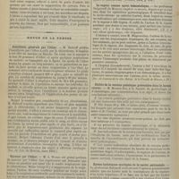 0368 - Page 396 - Hôpital Tenon. M. Hirtz. Abcès du cerveau contenant du pus sans microbes. Par MM. G. Brouardel et O. Josué... / Revue de la presse. Anesthésie générale par l'éther. (Soc. de chir. de Moscou, mars 1894) / Narcose par l'éther. (Wratsch, 1894, p. 476) / La vapeur comme agent hémostatique. (Rev. de travaux de la clin. thérap. de la Faculté de Moscou, t. IV.) / Utilité de la version podalique préventive dans le bassin rétréci / Kystes hydatiques multiples de la cavité péritonéale