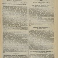 0513 - Page 541 - Les courants alternatifs sinusoidaux en thérapeutique ; par MM. G. Gautier et J. Larat. (A suivre) / Société de chirurgie. Séance du 1er mai 1895. Discussion sur les fistules uretéro-vaginales. M. Ricard / Communications. De l'hystérectomie vaginale dans le fibromes utérins. M. Reynier / Réparation du nez par la prothèse métallique. M. Villar... / Présentation. Abcès tuberculeux. M. Quénu / Revue bibliographique. Traité pratique des maladies des yeux, par le Docteur Édouard Meyer / Éléments de chimie physiologique, par Maurice Arthus / Précis d'hydrothérapie scientifique de N. Pascal, par le Docteur E. Verrier
