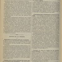0840 - Page 876 - Traitement de la tuberculose humaine par le sérum de sang de chèvre inoculée avec de la tuberculine ; par le Docteur Boinet... / Revue de la presse. Hypertrophie de la prostate guérie par la castration. (Wratsch, 1894, n° 12) / Diagnostic entre les kystes hydatiques des organes génitaux et les kystes inter-ligamenteux. (Société de gynécologie et d'obstétrique de Saint-Pétersbourg, mars 1894) / L'intervention dans le rétrécissement cicatriciel de l'oesophage. (Wratsch, 1895, n° 5) / Traitement du cancer de l'utérus par des injections d'acide salicylique