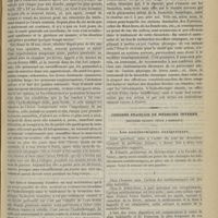 1043 - Page 1091 - Hôtel-Dieu. M. Lancereaux. Les bronchites. Classification : bronchites des maladies fébriles ou bronchites zymotiques ; bronchites des maladies virulentes ou bronchites bacillaires ; bronchites fétides ou gangreneuses ; bronchites professionnelles ; bronchites constitutionnelles. - Description et traitement de ces dernières (quinine, hydrothérapie, etc.) / Congrès français de médecine interne (deuxième session, tenue à Bordeaux). Les antithermiques analgésiques