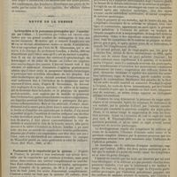 1329 - Page 1377 - Hygiène publique. Étude sur la diminution de la fièvre typhoïde dans la commune de Saint-Ouen-sur-Seine. Par MM. les Docteurs Dubousquet-Laborderie et Léon Duchesne / Revue de la presse. La bronchite et la pneumonie provoquées par l'anesthésie par l'éther. (Deuts. Med. Woch., 1895, n° 29) / Traitement de la coqueluche par la quinine. (Berlin. Kl. Woch., 1895, n° 33) / Sclérose en plaques d'origine paludéenne