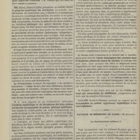 0068 - Page 58 - Séance de la Société médicale des hôpitaux. M. Vincent, un mémoire de M. Sacquépée : Angine à spirilles et bacilles fusiformes / MM. Rénon, Faure et Labbé : Gangrène symétrique des extrémités / M. G. Lion : Artérite syphilitique et de thromboses de deux artères vertébrales accompagnées de gomme méningo-médullaire / M. Claisse : Étude histologique des crachats dans le diagnostic précoce du cancer du poumon / M. Florand : Ictère prolongé par compression du cholédoque / Faculté de médecine de Paris. M. Brouardel. Le charlatanisme médical
