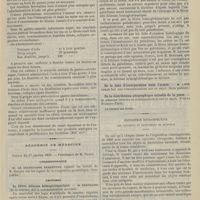 0079 - Page 69 - Thérapeutique. Teinture d'iode dans les infections gastro-intestinales aiguës. (Méd. mod.) / Académie de médecine. Séance du 17 janvier 1899. Correspondance / Lectures. La fièvre bilieuse hémoglobinurique. M. Bertrand... / De la date d'incorporation dans l'armée. M. Léon Colin / De la distribution géographique actuelle de la peste. M. Proust / Exposition rétrospective des appareils et instruments de chirurgie