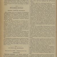 0414 - Page 404 - De la voix chuchotée ; par Paul Olivier / Médicaments nouveaux. Albacides : iodalbacide ; chloralbacide. (Pharm. Zeit. 1899 ; et Journ. de pharm. et de chimie. - Em. B.) / Société de chirurgie. Séance du 12 avril 1899. Communication. Tuberculose testiculaire. M. Berger, M. Reynier, à l'occasion d'un rapport sur un cas de M. Beurnier / Présentation de malades. Cholécystite calculeuse. M. Routier