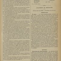 0509 - Page 503 - Diabète et grossesse ; par M. le Docteur Lop... (Communication faite à la Société obstétricale de Paris) / Thérapeutique. Injection antiblennorragique (M. J.-G. Mohlau) / Injection antiblennorragique pour l'homme. (Gaz. hebd.) / Académie de médecine. Séance du 9 mai 1899. Présentation. Un géant. M. Lucas-Championnière / Rapports. Tuberculose des voies lacrymales. M. Chauvel, sur un travail d'un confrère génévois. M. Valude / Propagation de la vaccine. M. Hervieux