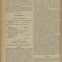0574 - Page 568 - Médecine pratique. L'iodure de potassium en lavement / Thérapeutique. Traitement de la migraine / Académie de médecine. Séance du 30 mai 1899. Rapport. Disparition du paludisme en Puyssaie. M. Laveran, sur un travail de M. Roché... / Présentation de malades. Aortite paludéenne. M. Lancereaux / Élections / Communication. Kyste hydatique du foie. Dieulafoy