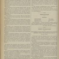 0602 - Page 596 - Congrès de Berlin. Traitement de la tuberculose dans les sanatoria. M. Meyer... / Thérapeutique. Gerçures. (P. Vigier, Bull. gén. de thérap.) / Chimie physiologique. Sur l'existence dans le sang des animaux d'une substance empêchant l'action de la présure sur le lait. Par M. A. Briot