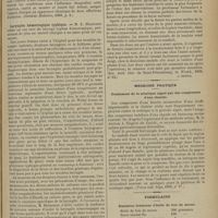 0959 - Page 953 - Revue de la presse étrangère. De la valeur de la réaction diazoïque dans diverses maladies, chez les enfants. (Dietskoïa, Meditzina, 1899, p. 2) / Laryngite hémorragique typhique. (Wratch, 1899, n° 21) / Traitement de la fistule consécutive à la trachéotomie (Soc. méd. chir. de Saint-Pétersbourg, in Wratch, 1899, n° 15) / Médecine pratique. Traitement de la sciatique aiguë par des compresses d'eau chaude / Formulaire. Émulsion crémeuse d'huile de foie de morue